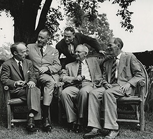 Photograph of the Fugitive Poets. From left to right: Allen Tate, Merrill Moore, Robert Penn Warren, John Crowe Ransom, and Donald Davidson, May 4, 1956. Vanderbilt University Special Collections and University Archives. Photograph of the Fugitive Poets. From left to right: Allen Tate, Merrill Moore, Robert Penn Warren, John Crowe Ransom, and Donald Davidson, May 4, 1956. Vanderbilt University Special Collections and University Archives.
