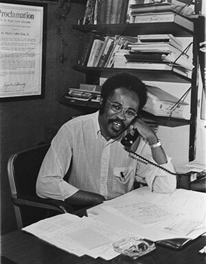 Fred Taylor at his desk at SCLC, circa 1970s. Courtesy of SCLC records, MARBL, Emory University.