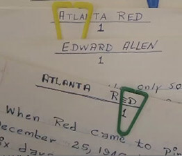 Handwritten manuscripts from Raymond Andrews archive, still from Somebody Else, Somewhere Else, 2010.