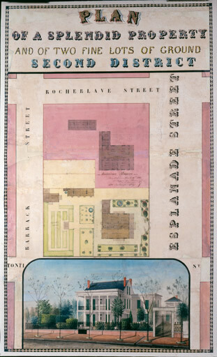 Eugène Surgi and Adrien Persac, Plan of Splendid Property and Two Fine Lots of Ground, Second District, March 12, 1860. Plan Book 005.018, New Orleans Notarial Archives. Eugène Surgi and Adrien Persac, Plan of Splendid Property and Two Fine Lots of Ground, Second District, March 12, 1860. Plan Book 005.018, New Orleans Notarial Archives.