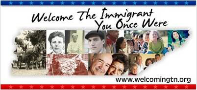 Billboard sponsored by the Tennessee Immigrant and Refugee Rights Coalition, a group that supports immigration, Nashville, Tennessee, 2009.