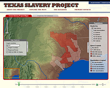 Andrew J. Torget, Screenshot from The Texas Slavery Project, 2008.