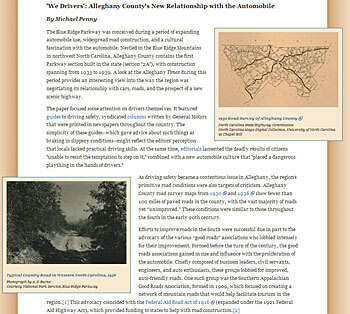 Screen capture of "We Drivers," an Overlooks exhibit, Driving Through Time, 2012. Modeled on the overlooks that punctuate the Blue Ridge Parkway, these short articles highlight documents in the Driving Through Time collection. Screen capture of "We Drivers," an Overlooks exhibit, Driving Through Time, 2012. Modeled on the overlooks that punctuate the Blue Ridge Parkway, these short articles highlight documents in the Driving Through Time collection.
