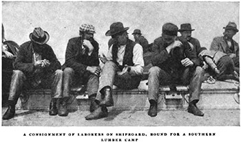Laborers en route to the Jackson Tract, Atlantic Ocean. Alexander Irvine, "My Life in Peonage," Appleton's Magazine, August 1907, 190.