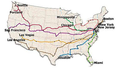 Map of 2003 Immigrant Workers Freedom Ride Routes. Courtesy of Immigrant Freedom Workers Ride Coalition.