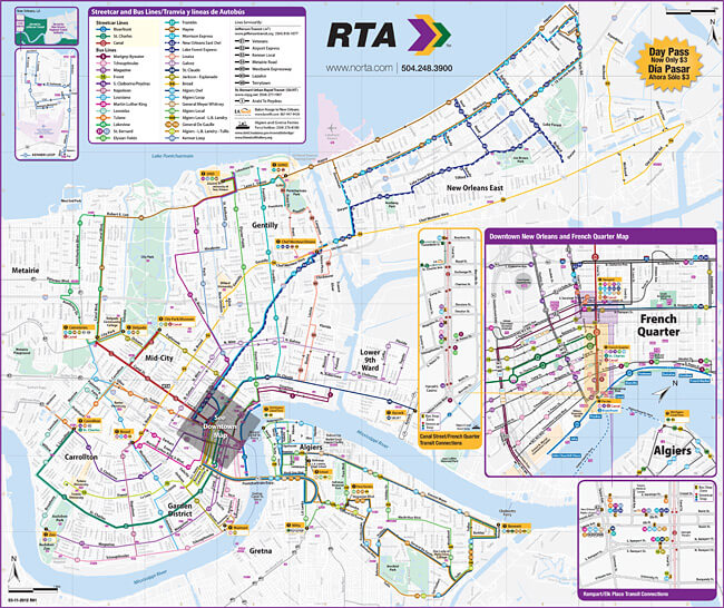 New Orleans Regional Transit Authority system map, New Orleans, Louisiana, and surrounding areas. In contrast to the New Orleans public transit system, the Columbia, South Carolina system "was an absolute nightmare" for many Hurricane Katrina evacuees. New Orleans Regional Transit Authority system map, New Orleans, Louisiana, and surrounding areas. In contrast to the New Orleans public transit system, the Columbia, South Carolina system "was an absolute nightmare" for many Hurricane Katrina evacuees.