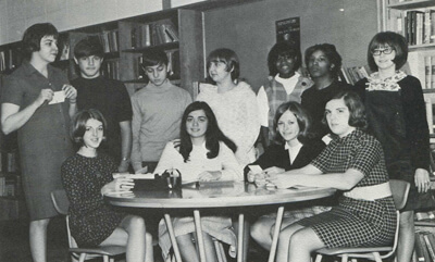 Virginia Ward, back row right, in a Library Club yearbook photo, Pebblebrook High, 1970. Cynthia Beavers, who began at Pebblebrook in 1969, stands next to Ward.
