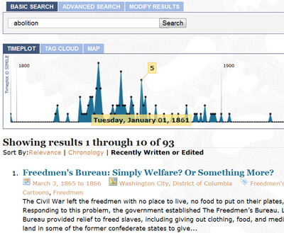 Digital Scholarship Lab, Screenshot from The History Engine: Tools for Collaborative Education & Research, University of Richmond, 2009.
