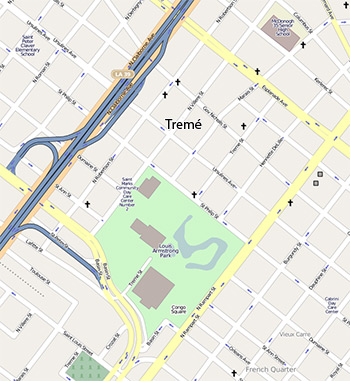 Map of the Neighborhood of Tremé. © OpenStreetMap contributors, CC-BY-SA. Map of the Neighborhood of Tremé. ©OpenStreetMap contributors, CC-BY-SA.
