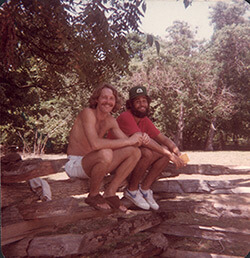 David Romtvedt and John Lane (in hat) as they drove cross country, Springfield, Illinois, 1978.