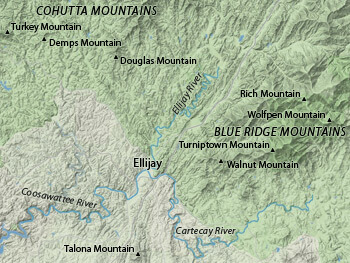Geological Map of Ellijay, Georgia and the Cohutta and Blue Ridge Mountains, 2012. Topographical data from the USGS. Geological Map of Ellijay, Georgia and the Cohutta and Blue Ridge Mountains, 2012. Topographical data from the USGS.