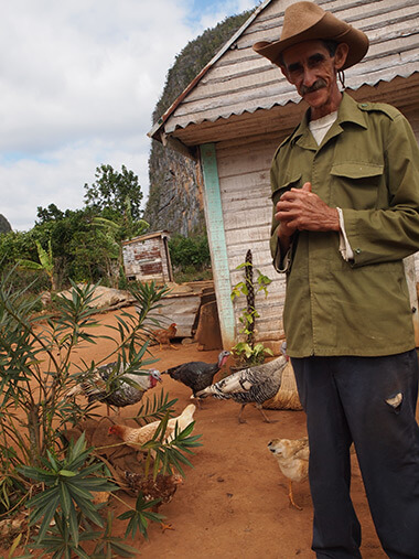 Charles D. Thompson, Jr., Tobacco farmer with his chickens and turkeys. Viñales, Cuba, January 2011.