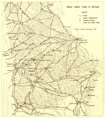 Marion R. Hemperly, Map of Indian trails in Georgia before removal, 1979. Marion R. Hemperly, Map of Indian trails in Georgia before removal, 1979.