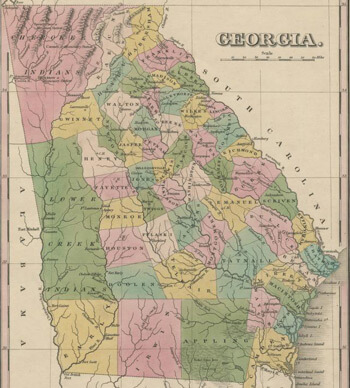 Anthony Finley, Map of Georgia, 1824, from The New General Atlas. Birmingham Public Library Cartography Collection, digitized by the University of Alabama. Anthony Finley, Map of Georgia, 1824, from The New General Atlas. Birmingham Public Library Cartography Collection, digitized by the University of Alabama.