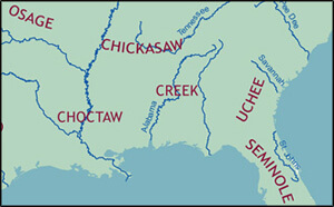 Map of Major Indian Tribes in the "South," circa 1750 Map of Major Indian Tribes in the "South," circa 1750