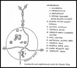 Map of Olympic Ring in downtown and midtown Atlanta, 1996