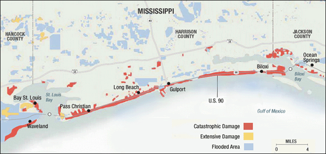 Sarah Toton, Map of Mississippi Coastal Damage after Hurricane Katrina, September 2005. Sarah Toton, Map of Mississippi Coastal Damage after Hurricane Katrina, September 2005.