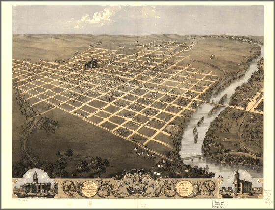 Birdseye view of Topeka, Kansas, circa 1850, Library of Congress American Memory Archive