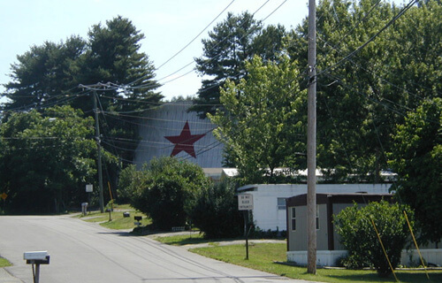 Paul Johnson, Screen of Starlite Drive-In with Starlite Mobile Home Park in the foreground, Christiansburg, VA, 2008.