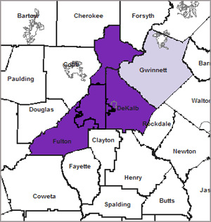 Map 1. African American Isolation In Metro-Atlanta: Percentage of African American Students in Predominately Minority High Schools by District, 1994/1995 Map 1. African American Isolation In Metro-Atlanta: Percentage of African American Students in Predominately Minority High Schools by District, 1994/1995