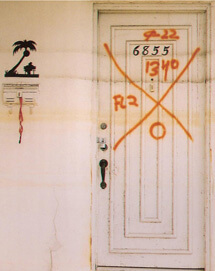 Christina Bray, Successive water lines on door in Lakeview, 2007. Christina Bray, Successive water lines on door in Lakeview, 2007.