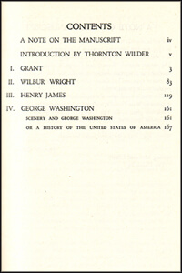 Contents page from Stein's Four in America, 1947 Contents page from Stein's Four in America, 1947