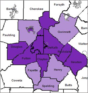Map 1. African American Isolation In Metro-Atlanta: Percentage of African American Students in Predominately Minority High Schools by District, 2007/2008 Map 1. African American Isolation In Metro-Atlanta: Percentage of African American Students in Predominately Minority High Schools by District, 2007/2008