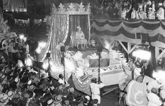 The King of Comus Greets the Royal Family of Rex, from the WPA Guide to New Orleans.