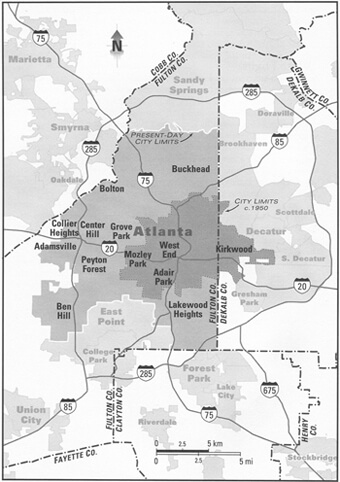 Overview Map of Atlanta. Kevin Kruse, White Flight: Atlanta and the Making of Modern Conservatism Princeton, NJ: Princeton University Press, 2005. Overview Map of Atlanta. Kevin Kruse, White Flight: Atlanta and the Making of Modern Conservatism Princeton, NJ: Princeton University Press, 2005.