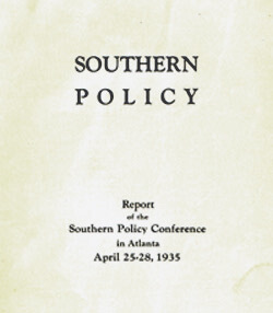 Title page and list of delegates from Southern Policy Committee's Report of the Southern Policy Conference, 25-28 April 1935. 