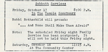 Excerpt from The Temple Bulletin, October 16, 1958. Excerpt from The Temple Bulletin, October 16, 1958.
