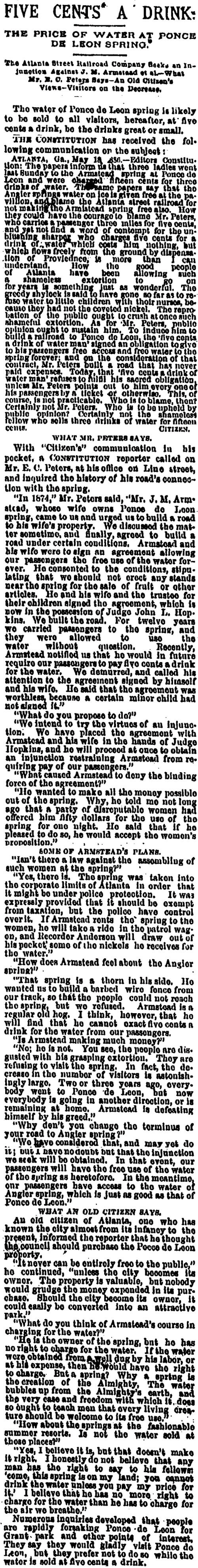"Five Cents a Drink," Atlanta Constitution, May 19, 1886, p. 7