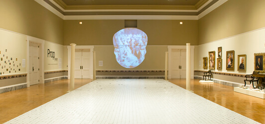 Juan Logan, Welcome Home video in its exhibit context, Charleston, South Carolina, 2009. Photo: Rick Rhodes.