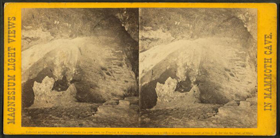 Charles Waldack, Angelica's Grotto [with little girl resting in Angelica's couch], Mammoth Cave, Kentucky, 1866.