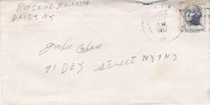 Envelope from Roscoe Halcomb, 1964