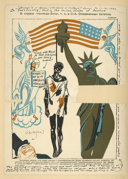 An issue of Soviet magazine Bezbozhnik, depicting the lynching of an African American, 1930. Courtesy of Wikipedia. 