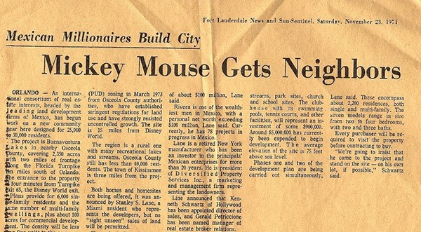 "Mickey Mouse Gets Neighbors," Fort Lauderdale News and Sun-Sentinel, November 23, 1974.