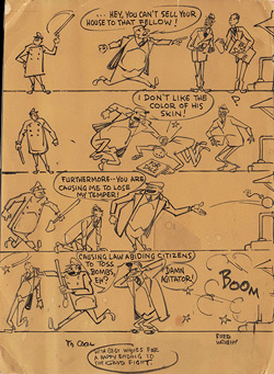 Fred Wright, The Wade House Bombing Comic Strip, 1954. Reproduced by permission from the Wisconsin Historical Society. Fred Wright, The Wade House Bombing Comic Strip, 1954. Reproduced with permission from the Wisconsin Historical Society.