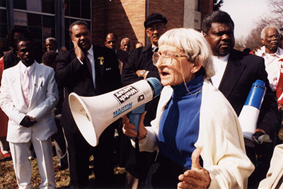Anne Braden speaking at a rally, Louisville, Kentucky, 2002. Reproduced by permission from the Wisconsin Historical Society. Anne Braden speaking at a rally, Louisville, Kentucky, 2002. Reproduced by permission from the Wisconsin Historical Society.