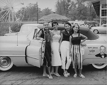 Four young African American women standing before a convertible automobile, Carr's Beach, Maryland, ca. 1958. Used with permission from WANN Radio Station Records, Archives Center, National Museum of American History, Smithsonian Institution, AC0800-0000005. Four young African American women standing before a convertible automobile, Carr's Beach, Maryland, ca. 1958. Used with permission from WANN Radio Station Records, Archives Center, National Museum of American History, Smithsonian Institution, AC0800-0000005.
