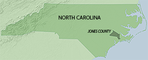Location of Jones County in North Carolina. Map by Southern Spaces, 2015. Location of Jones County in North Carolina. Map by Southern Spaces, 2015.