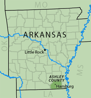 Map of the Ark-La-Miss Borders. The Martins grew up in the town of Hamburg in Ashley County, Arkansas. Map by Southern Spaces. Map of the Ark-La-Miss Borders. The Martins grew up in the town of Hamburg in Ashley County, Arkansas. Map by Southern Spaces.