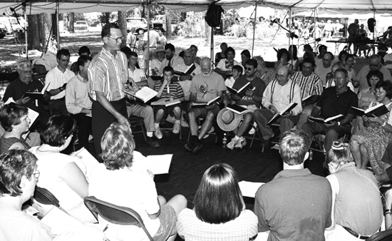 Laurie Kay Sommers, D. Johnny Lee leads at the Silas Lee Memorial Sacred Harp Sing, Florida Folk Festival, White Springs, Florida, 2000. Laurie Kay Sommers, D. Johnny Lee leads at the Silas Lee Memorial Sacred Harp Sing, Florida Folk Festival, White Springs, Florida, 2000.
