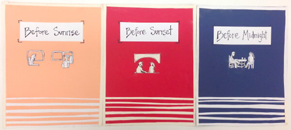 Director Richard Linklater's previous experimental film project involving the passage of time—known informally as the Before Trilogy and comprised of the films Before Sunrise (1995), Before Sunset (2004), and Before Midnight (2013)—follows the relationship of Céline (Julie Delpy) and Jesse (Ethan Hawke) over the course of many years. Him and Her, Collage and Ink by Eric Solomon. Courtesy of Eric Solomon, 2014. Director Richard Linklater's previous experimental film project involving the passage of time—known informally as the Before Trilogy and comprised of the films Before Sunrise (1995), Before Sunset (2004), and Before Midnight (2013)—follows the relationship of Céline (Julie Delpy) and Jesse (Ethan Hawke) over the course of many years. Him and Her, Collage and Ink by Eric Solomon. Courtesy of Eric Solomon, 2014.