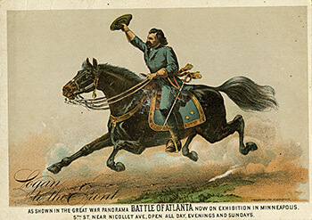 Union Major General John A. Logan riding Slasher. Minneapolis Cyclorama promotional flyer, ca. 1886.