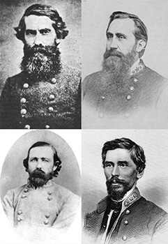 Hardee's division commanders. Confederate division commanders whose units completed Hardee's Night March, clockwise from upper left, William H. T. Walker, Patrick R. Cleburne, William B. Bate, and George E. Maney. Compilation by Christopher Sawula. 