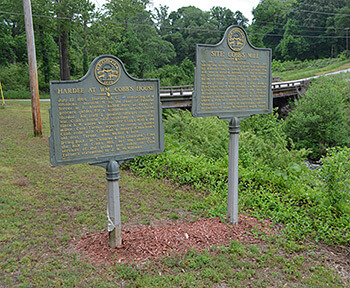 Historical markers at Intrenchment Creek, April 28, 2014. Photograph by Daniel Pollock.