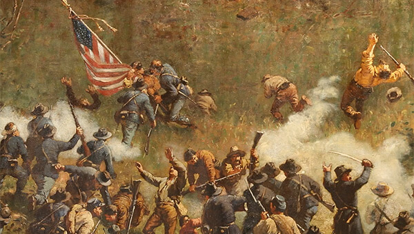 Confederate and Union troops in close combat, Battle of Atlanta Cyclorama, Atlanta, Georgia, 1886. Painting by the American Panorama Company.