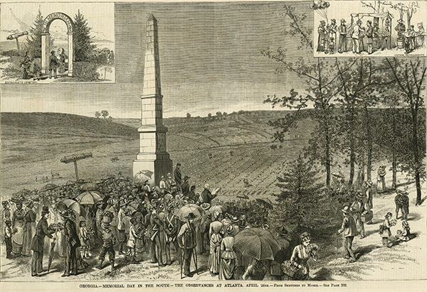 Confederate Memorial Day ceremonies, Oakland Cemetery, Atlanta, Georgia, April 26, ca. 1881, Leslie's Illustrated Weekly. Sketch by James Henry Moser. 