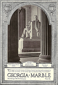 Lincoln Memorial in Washington, DC, sculpted from Tate, Georgia, marble, February 1, 1928. Advertisement from National Geographic.